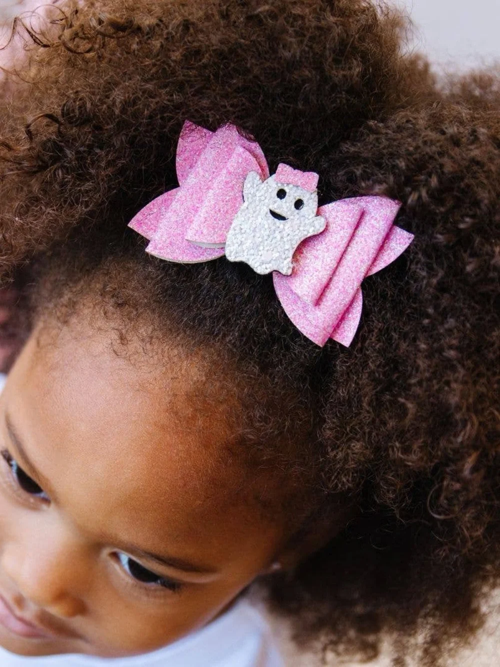Sweet Wink Pink Glitter Ghost Hair Bow for Kids
